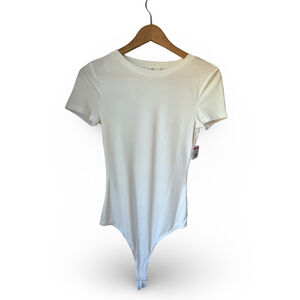 Elodie White Short Sleeve Stretch Bodysuit - Size Small